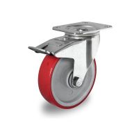 Lenkrolle mit Bremse für Rollbehälter, Kugellager, PA und PU-Kunststoff, 100mm