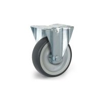 Bockrolle mit Rollenlager für Rollbehälter, PP und Gummi, 100mm Durchmesser