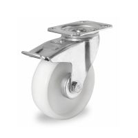 Lenkrolle mit Bremse für Rollbehälter, Rollenlager, PA-Kunststoff, 100mm